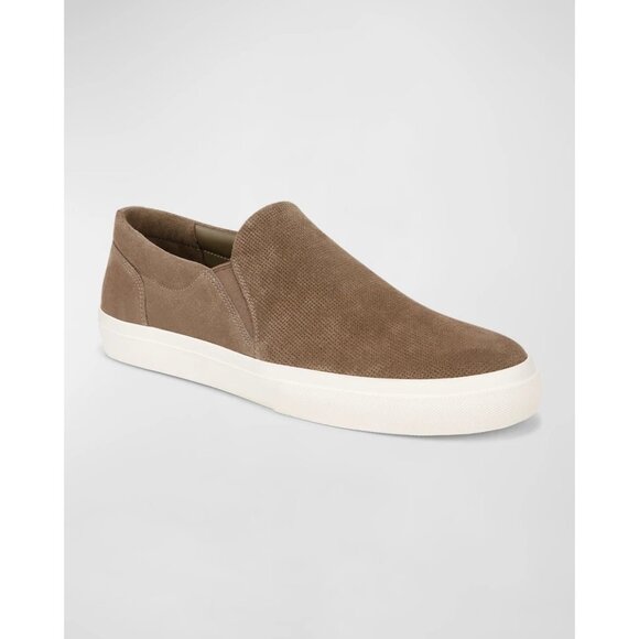 Vince Fletcher Suede Slip-On Sneakers Sz 42.5 US 9.5 Brown Perforated Casual - Picture 1 of 13